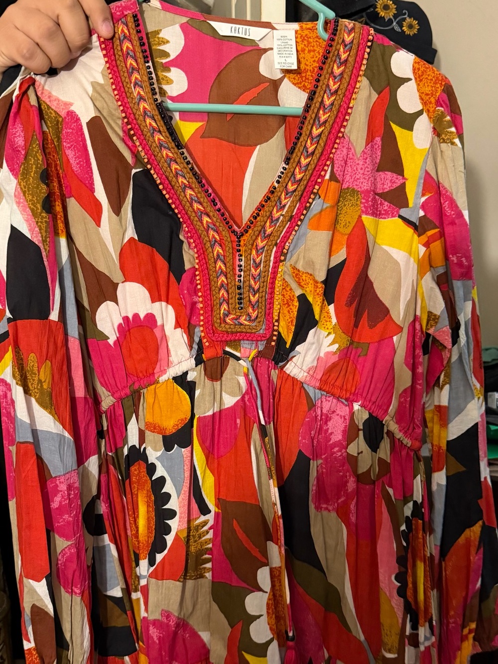 Kaktus Multicolor Floral and Abstract Print Top — Brown, Pink, Red - Picture 1 of 3
